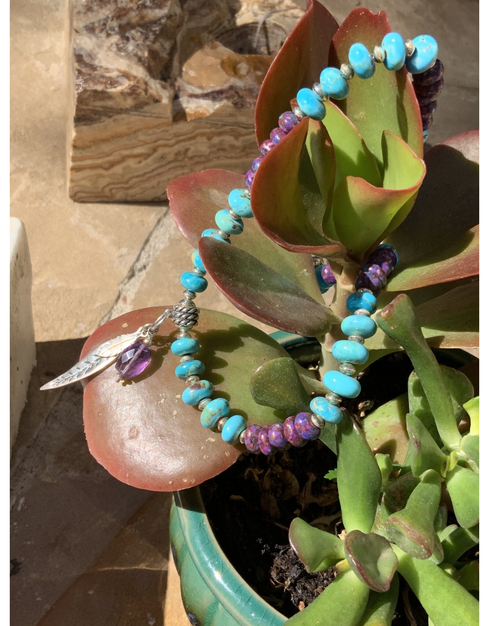 Annette Colby - Jeweler Mohave and Kingman Turquoise  Feather Necklace - AC