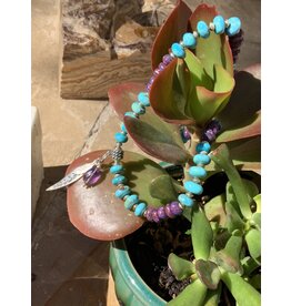 Annette Colby - Jeweler Mohave and Kingman Turquoise  Feather Necklace - AC