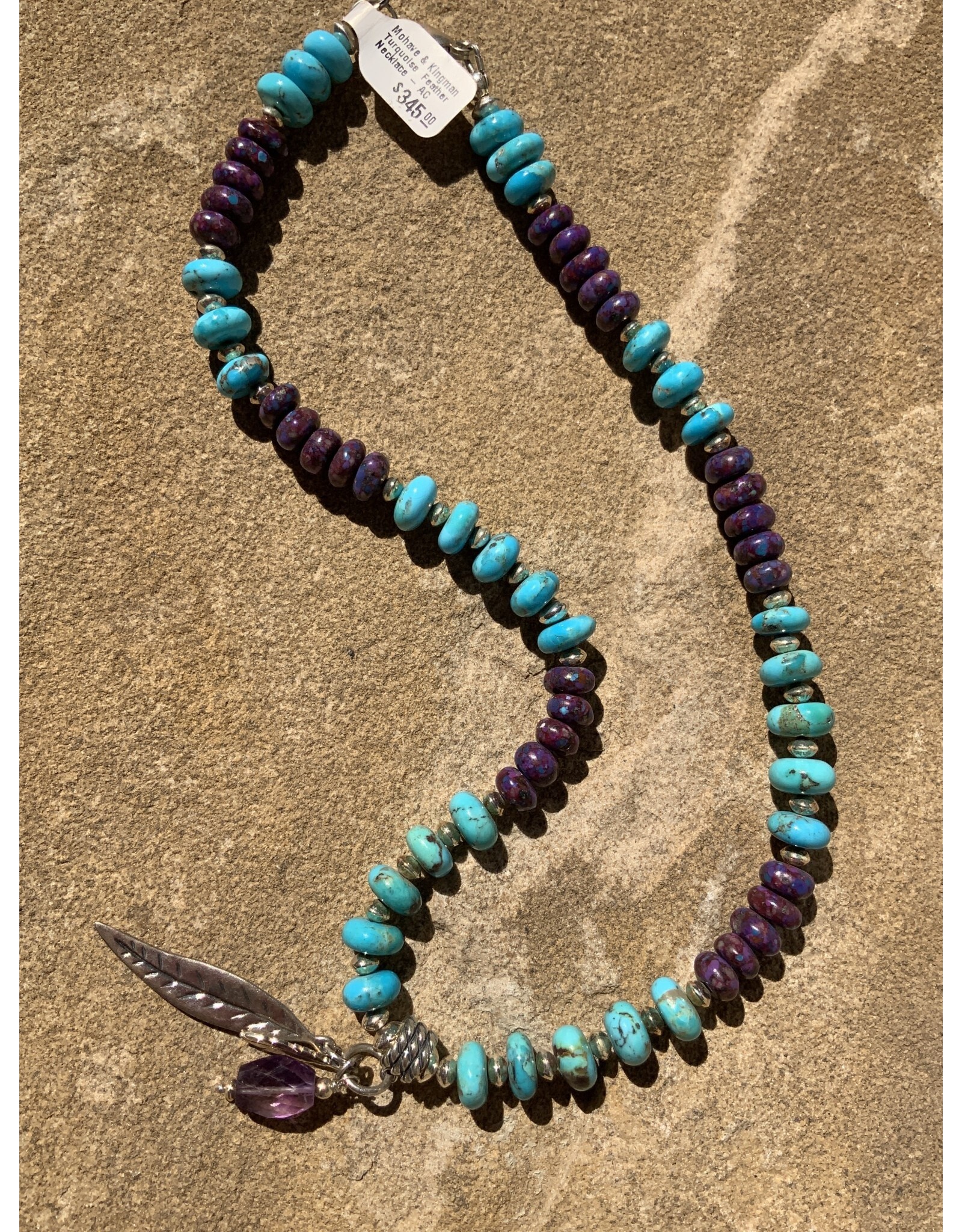 Annette Colby - Jeweler Mohave and Kingman Turquoise  Feather Necklace - AC
