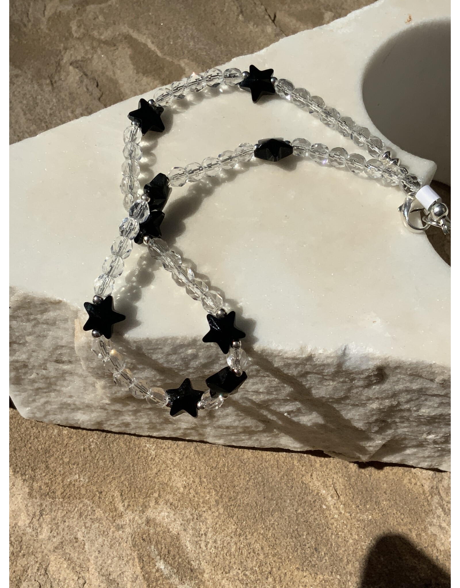 Annette Colby - Jeweler Necklace Black Swarovski Stars and Quartz and SS Clasp  - AC