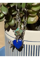 Annette Colby - Jeweler Charm Bracelet SS Chain with  Lapis Heart and Gem Charms - AC