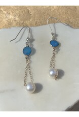 Annette Colby - Jeweler White Pearl and Chalcedony Earrings - AC