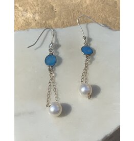 Annette Colby - Jeweler White Pearl and Chalcedony Earrings - AC