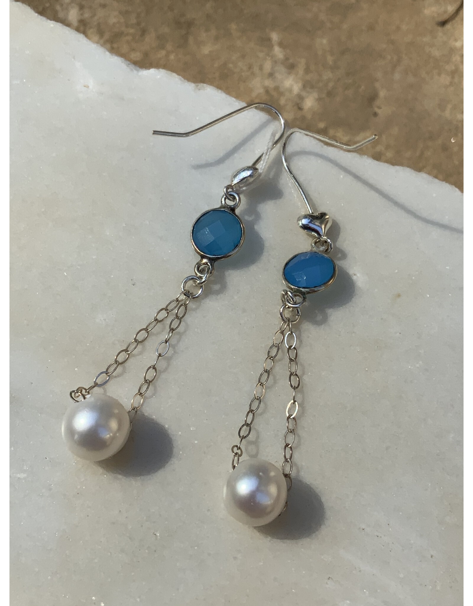 Annette Colby - Jeweler White Pearl and Chalcedony Earrings - AC