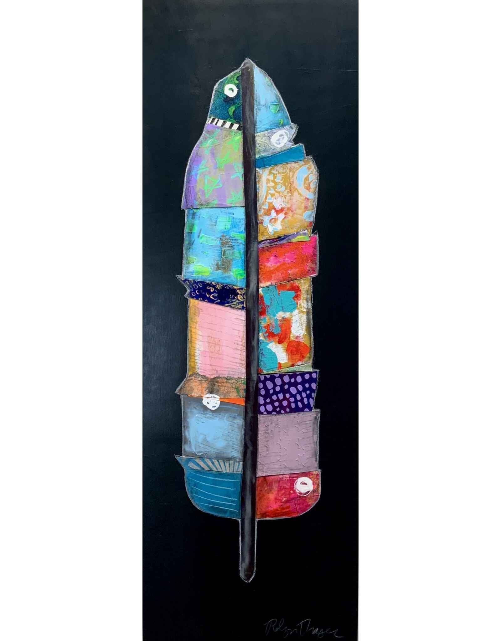 Robyn Thayer Feather 60 - 36 x 12 inches - Mixed Media Painting - RT