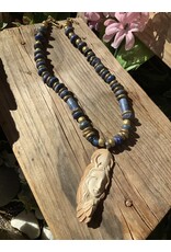 Annette Colby - Jeweler Carved Elk Antler Necklace Matte Lapis African Bronze - AC