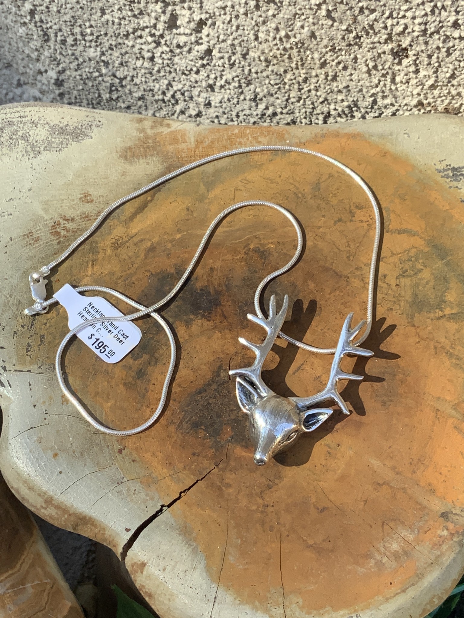 Necklace Hand Cast Sterling Silver Deer Head on Chain AC Ahmyo River Gallery