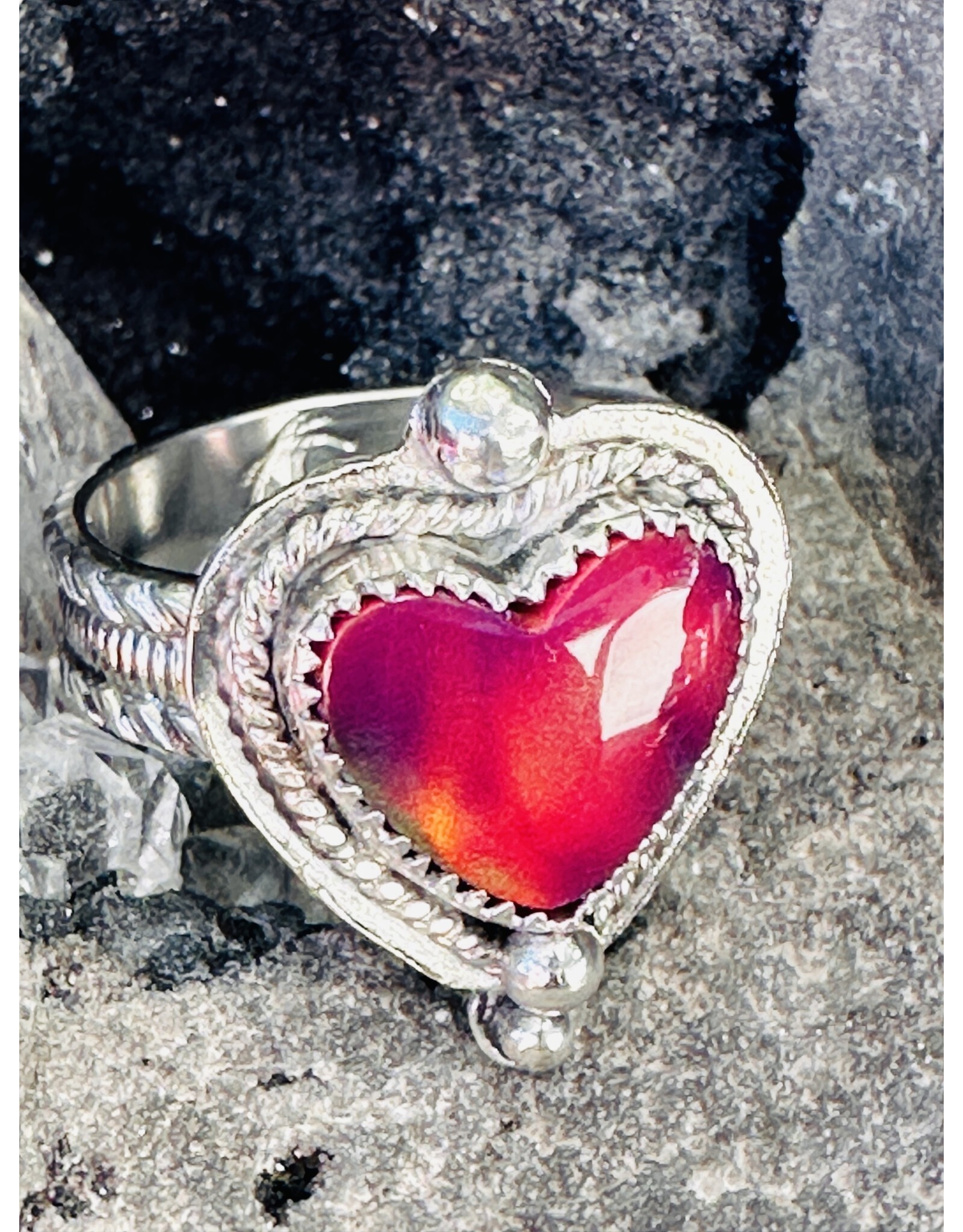 Annette Colby - Jeweler Ring Nova Opal Heart Red Purple size 7.5 - AC