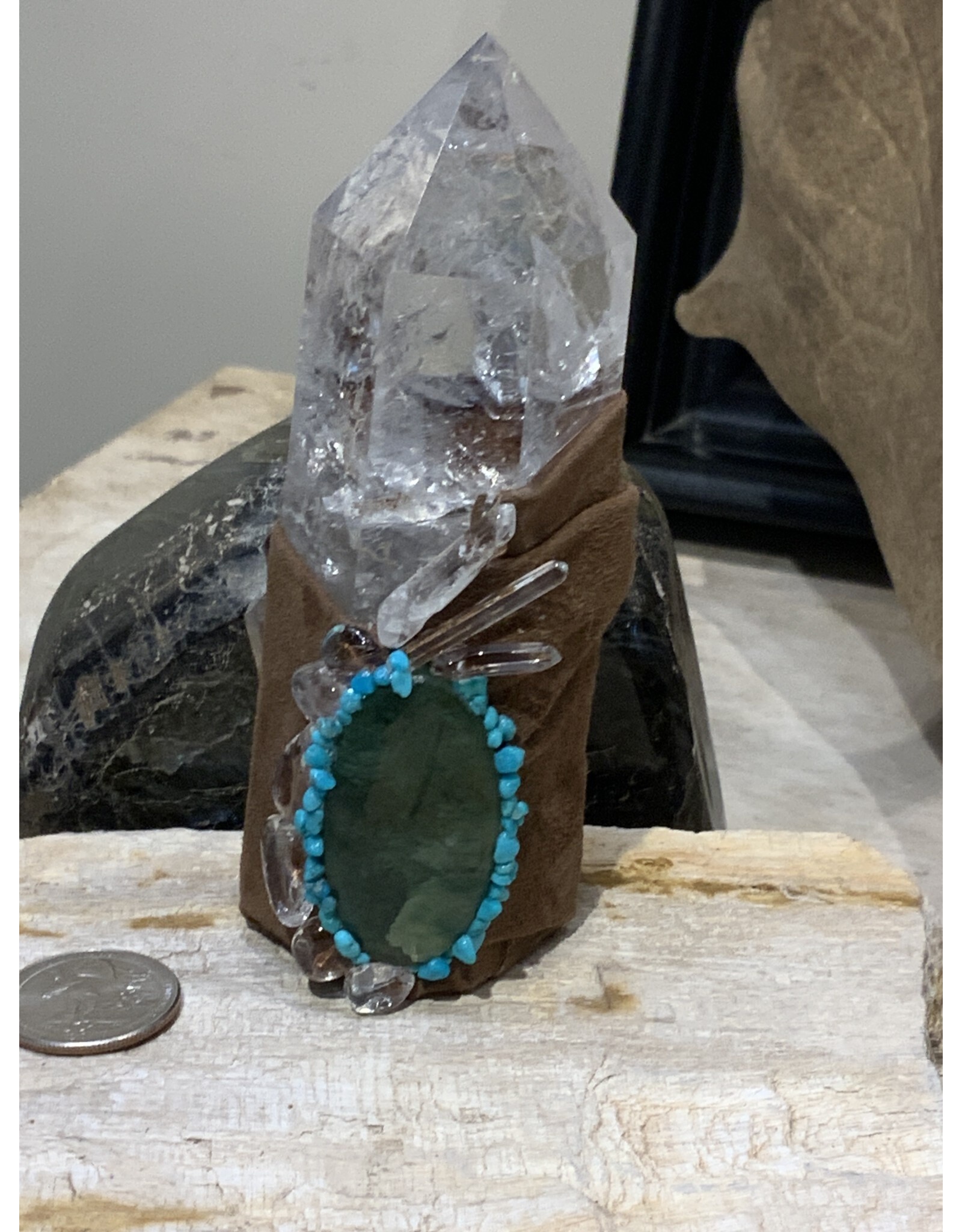 Wrapped Large Quartz Crystal w/ Turq & Malachite - AC