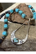 Annette Colby - Jeweler Sterling Crescent Moon Cube Turquoise Necklace - AC