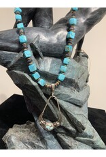 Annette Colby - Jeweler Sterling Crescent Moon Cube Turquoise Necklace - AC