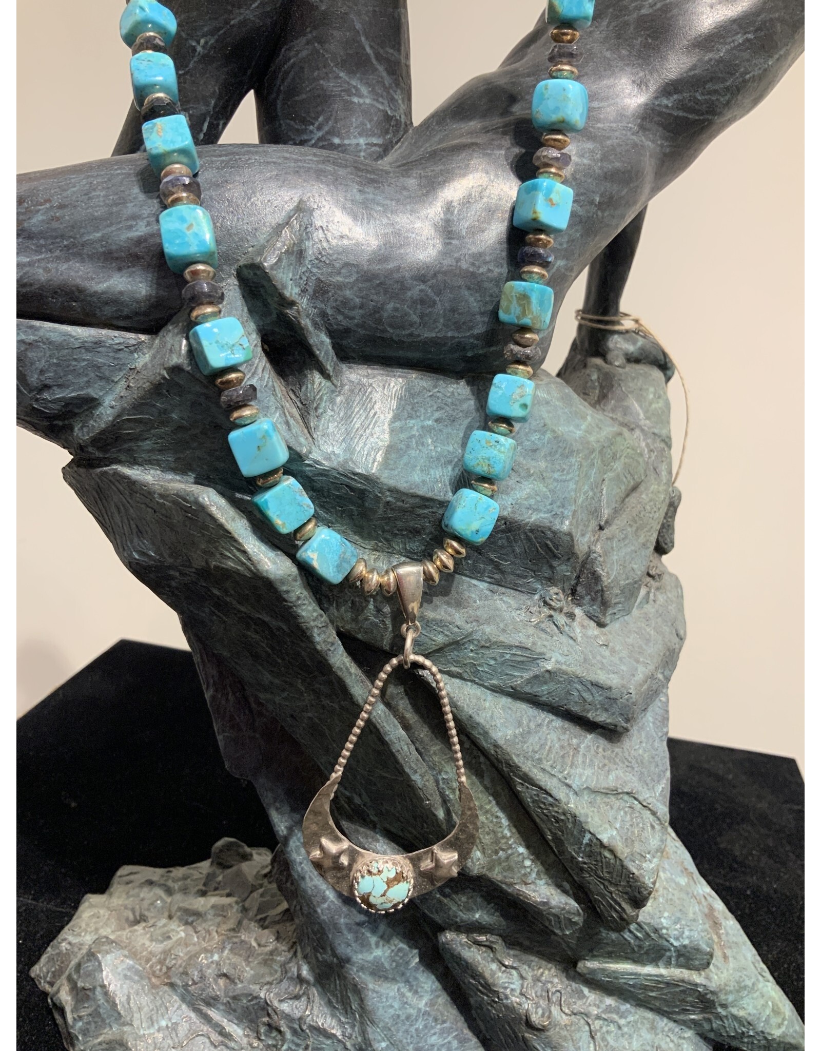 Annette Colby - Jeweler Sterling Crescent Moon Cube Turquoise Necklace - AC