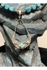 Annette Colby - Jeweler Sterling Crescent Moon Cube Turquoise Necklace - AC