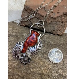 Annette Colby - Jeweler Resin Cardinal Handcast Sterling Flower & Leaves - AC