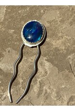 Annette Colby - Jeweler Hair Pin Sterling Silver w/Blue Nova Opal with Rutilated Quartz  - AC