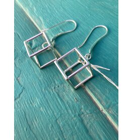 Annette Colby - Jeweler Earrings Sterling Silver Open Cubes (L) on Wires - AC