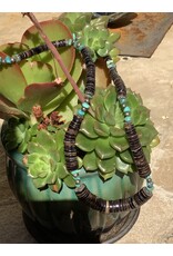 Brown Heishi Beads and Turquoise Necklace -AC