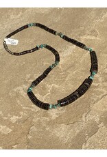 Brown Heishi Beads and Turquoise Necklace -AC