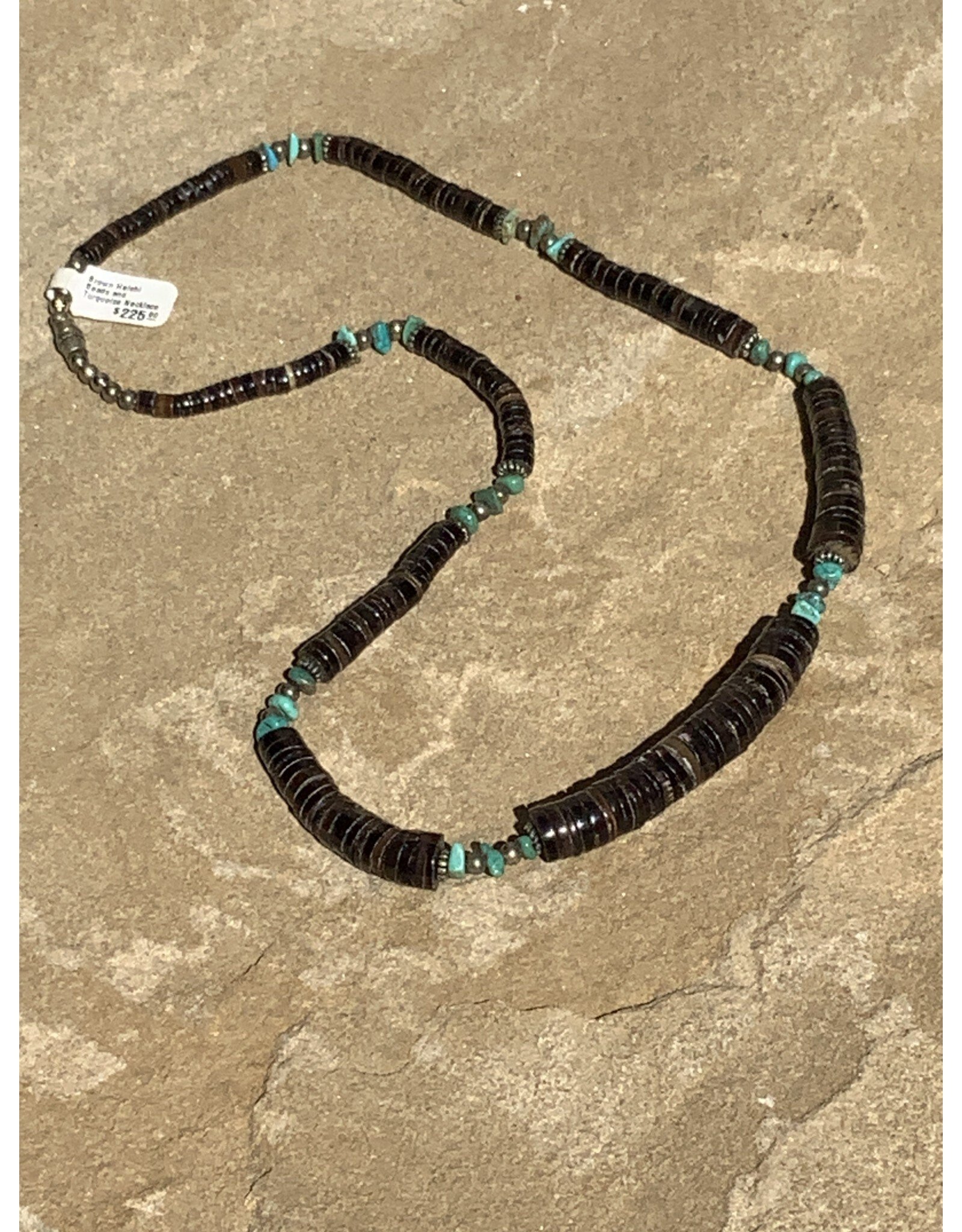 Brown Heishi Beads and Turquoise Necklace -AC