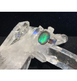 Annette Colby - Jeweler Ring Oval Rainbow Nova Opal w/ SS size 8 - AC