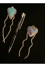 Annette Colby - Jeweler Hair Pin Sterling Silver w/ Kingman Turquoise Heart  - AC
