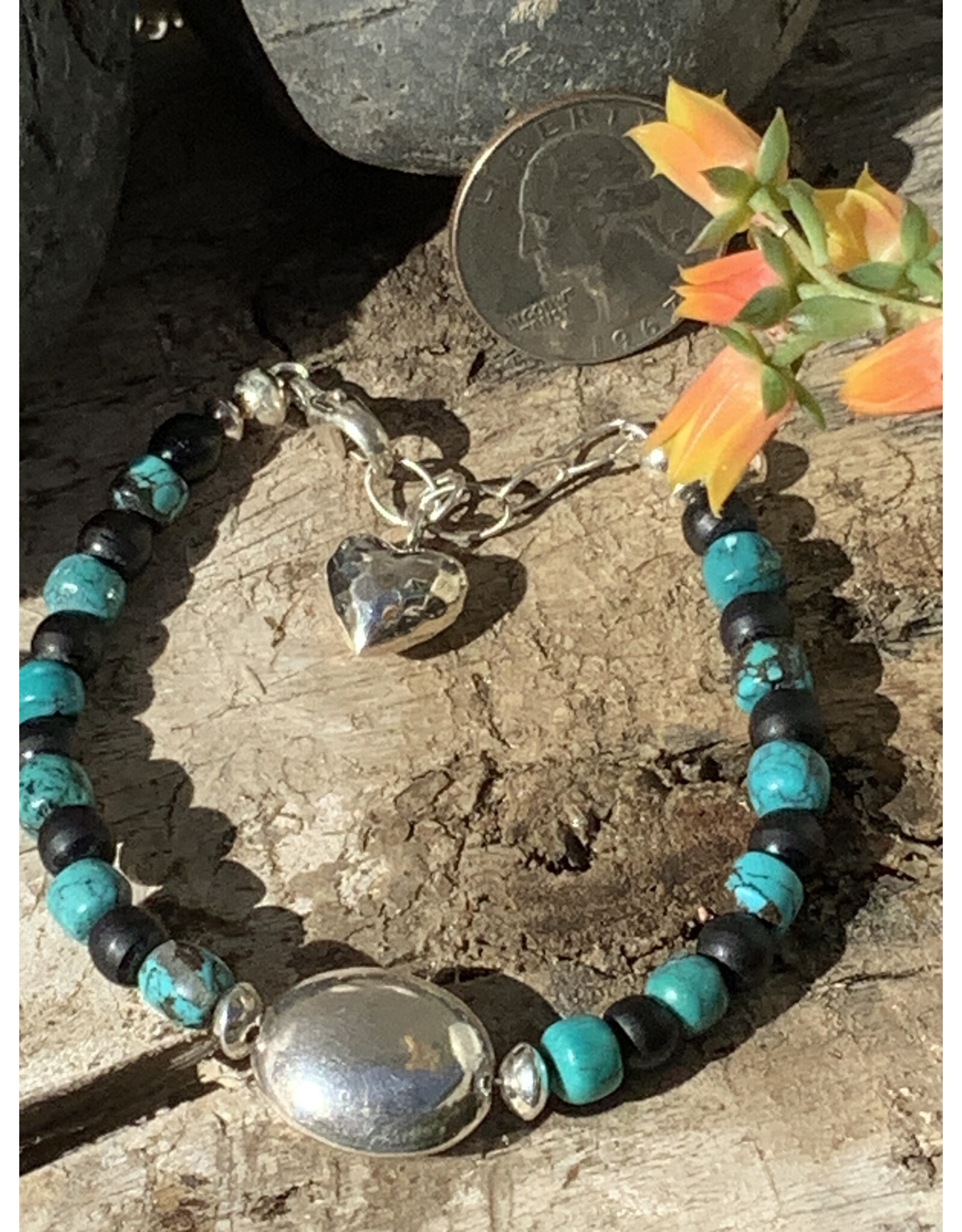 Turquoise with Sterling Oval Bead Bracelet