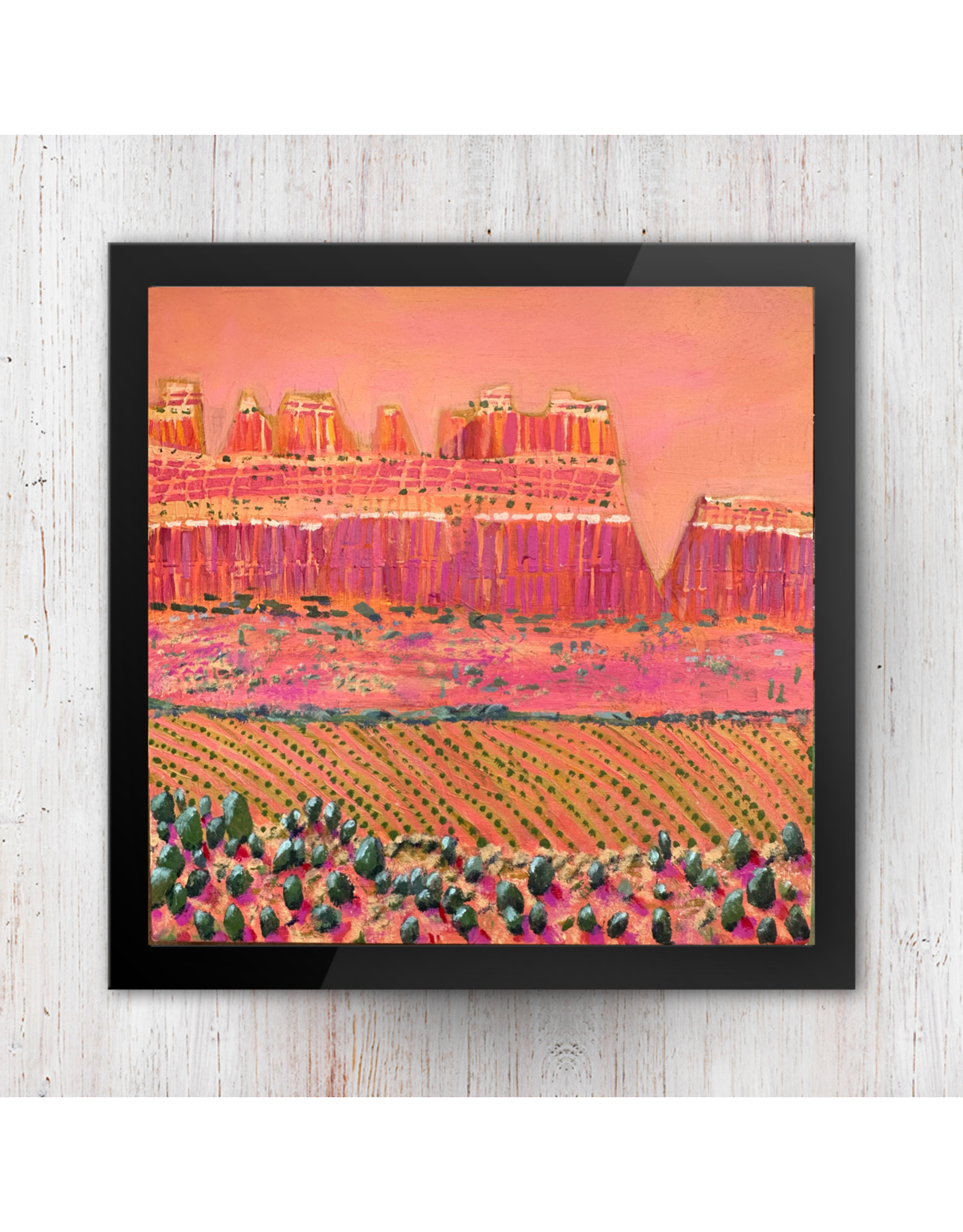 Lisbeth Cort Painting "Sunrise Over Valley Orchards" 9 x 9 Acrylic on Wood - LC