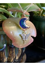 Annette Colby - Jeweler Necklace Crescent Moon Nova Opal & SS Luna Moth - AC