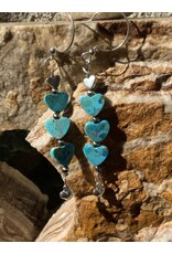 Annette Colby - Jeweler Earring Kingman Turquoise 3 Hearts SS  & Dangles - AC