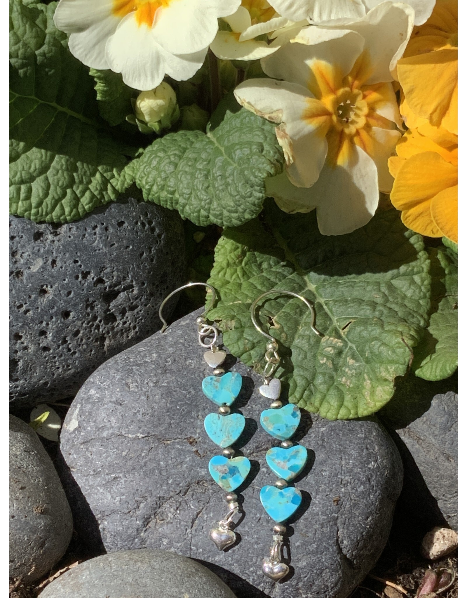 Annette Colby - Jeweler Kingman Turquoise 3 Hearts- SS  Earrings - AC