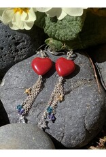 Annette Colby - Jeweler Red Glass Heart Swarovski Star Earrings-AC
