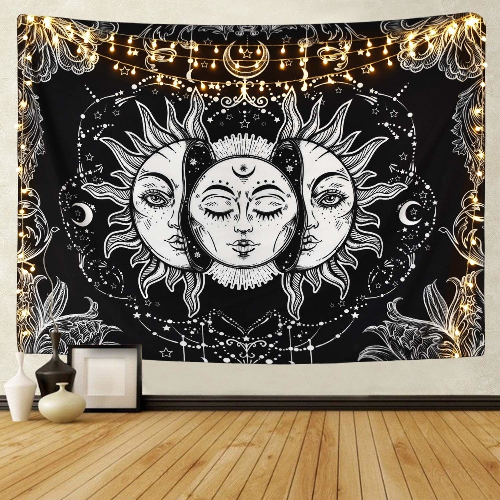 Sun & Moon Tapestry Black And White