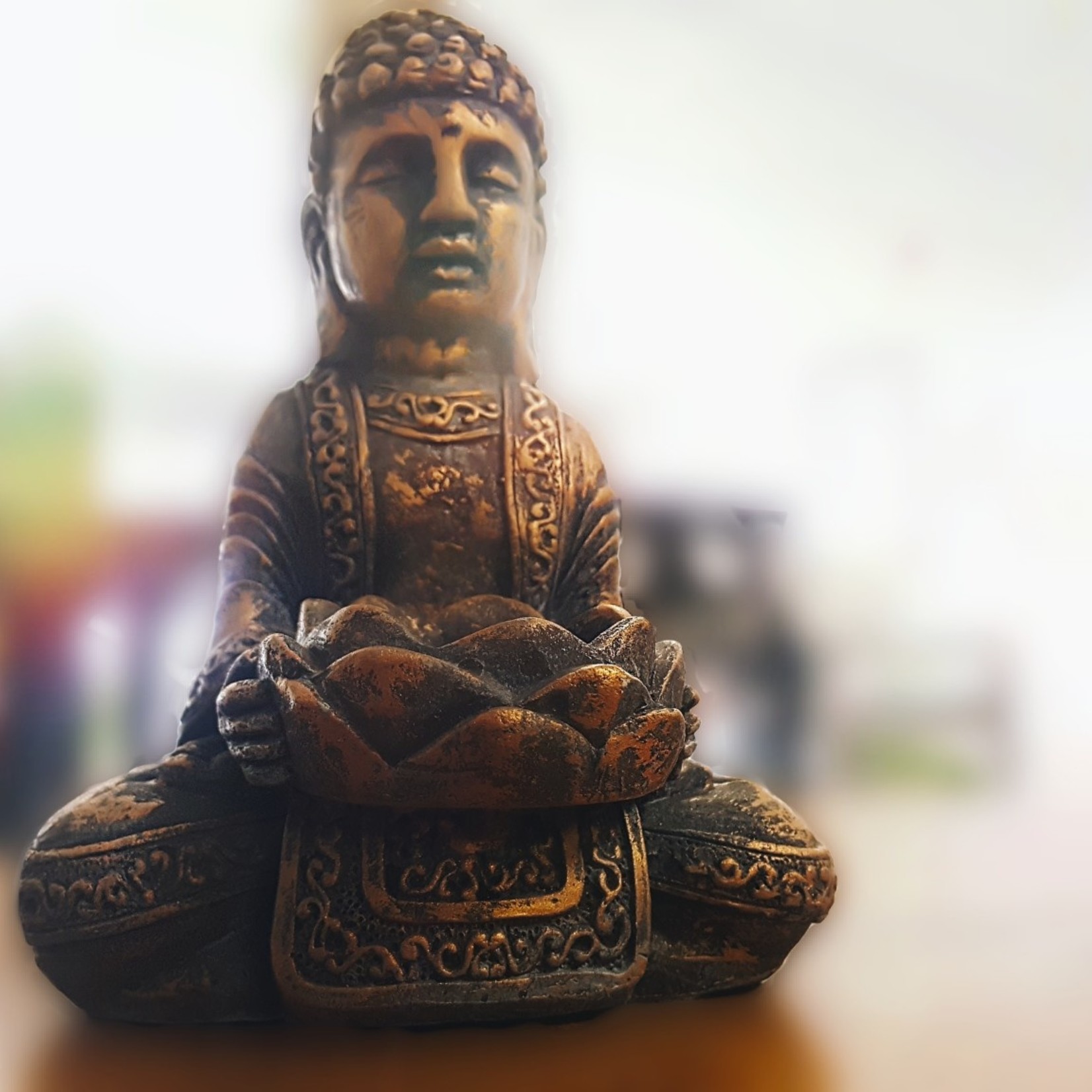 Buddha With Lotus Flower bronze T-Light Holder