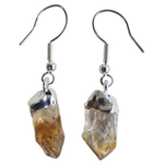 Earrings Crystal  Rough Point Citrine