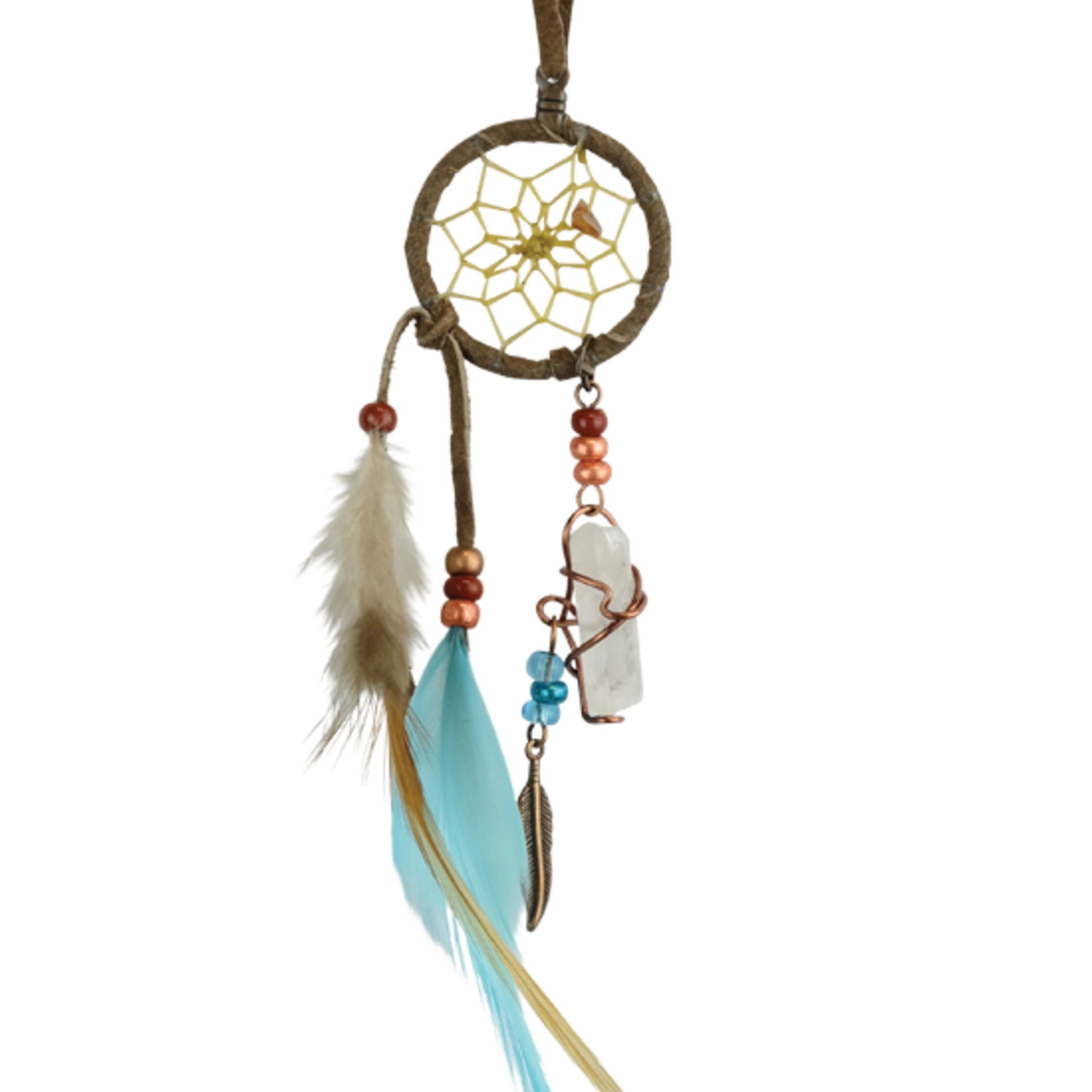 Brown and Turquoise Magical Dream Catcher detailed with quartz crystal