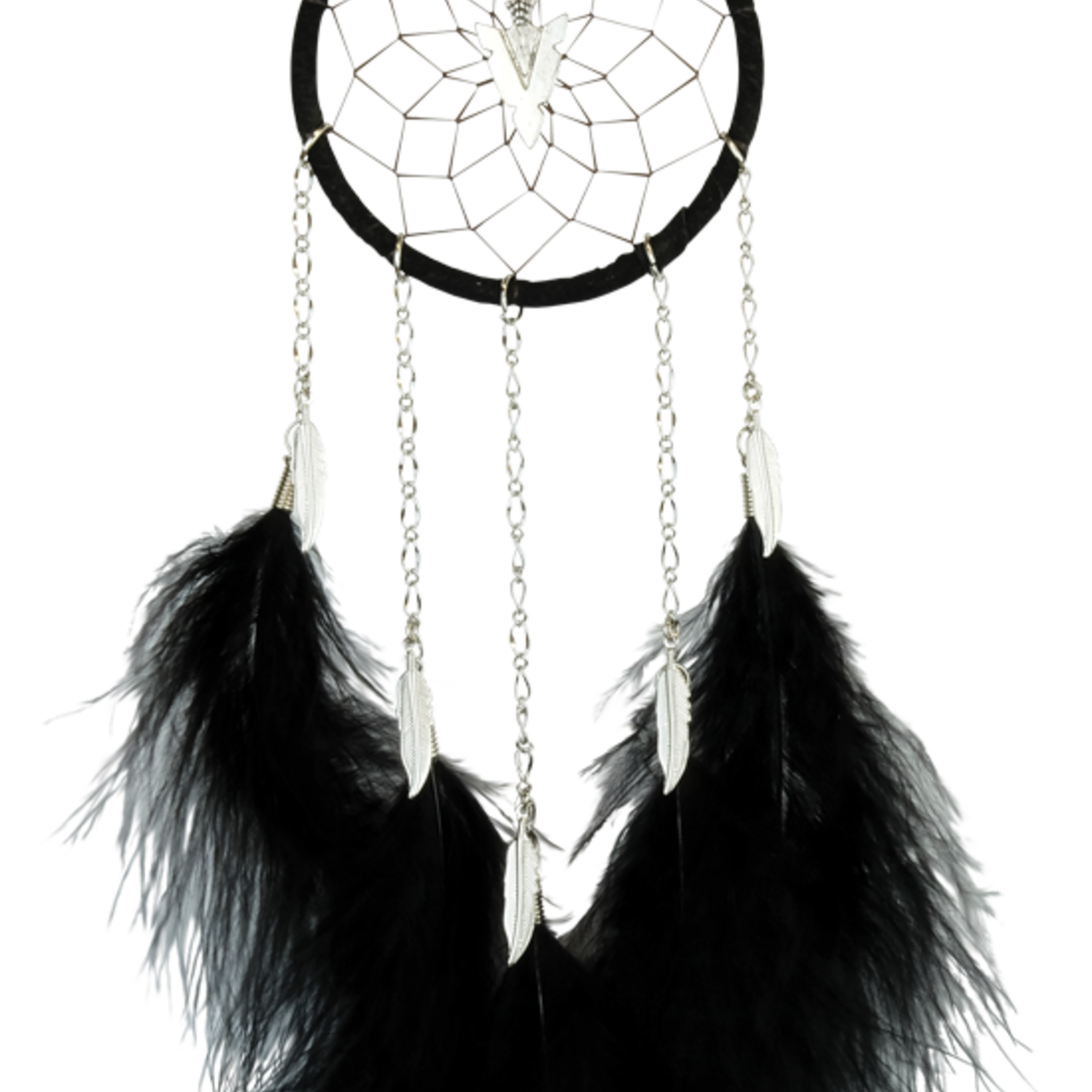 Dream Catcher - Black - with chain and hackle feathers.