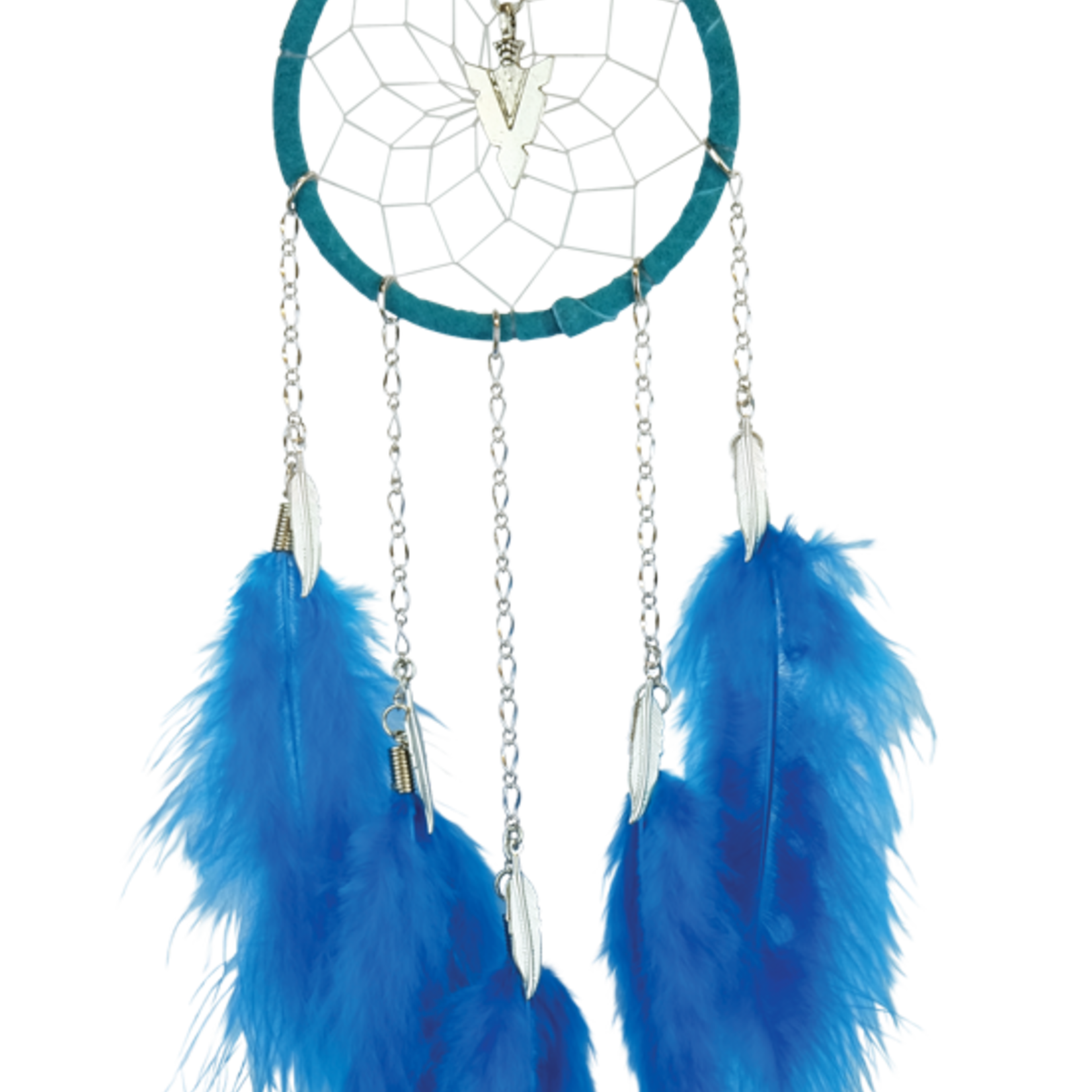 Dream Catcher - Turquoise - with chain and hackle feathers.