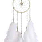 Dream Catcher - White - with chain and hackle feathers.