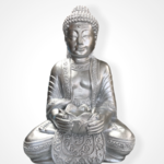 M&SG Sliver Gautama Buddha w Lotus Flower T-Light Holder