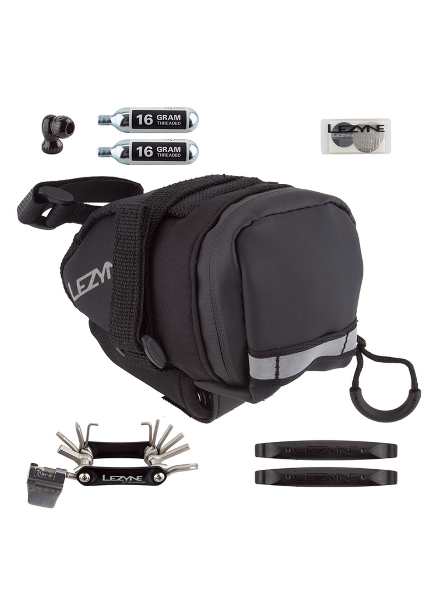 LEZYNE Lezyne M-Caddy Seat Bag with Twin Speed Drive 16g CO2, Rap6 Tool, SmartKit, and Composite Matrix Tire Levers: Black