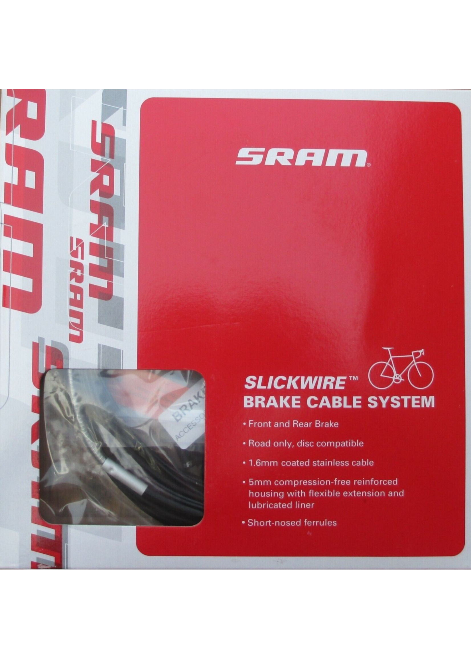 SRAM SRAM SlickWire XL Road Brake Cable Kit Black 5mm (1.6mm coated cable, 5mm Kevlar reinforced compression-free housing, ferrules, end caps, frame protectors)