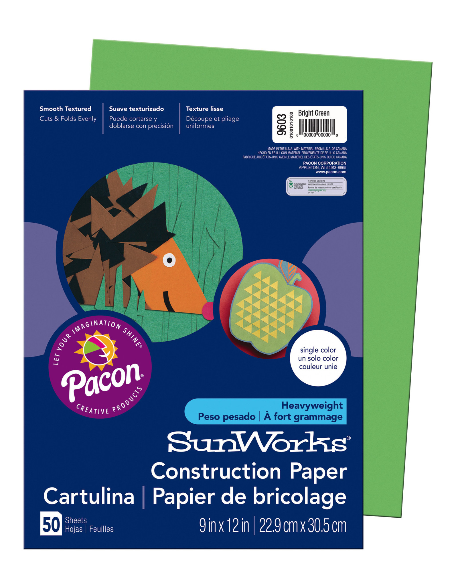 HEAVYWEIGHT CONSTRUCTION PAPER : BRIGHT GREEN - 9x12 - 50 PC
