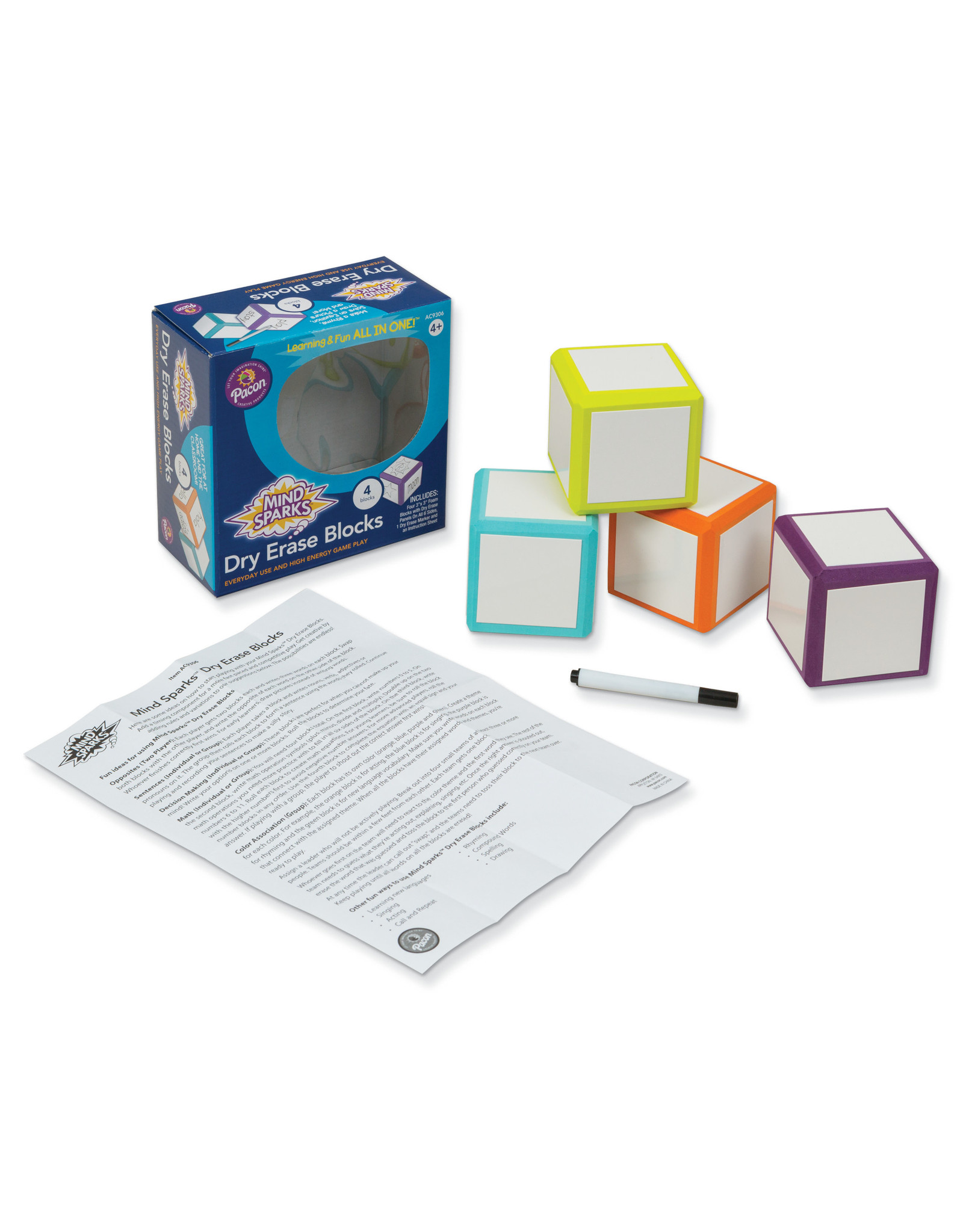 WRITE ON WIPE OFF BLOCKS 3"X3" - 4 PACK