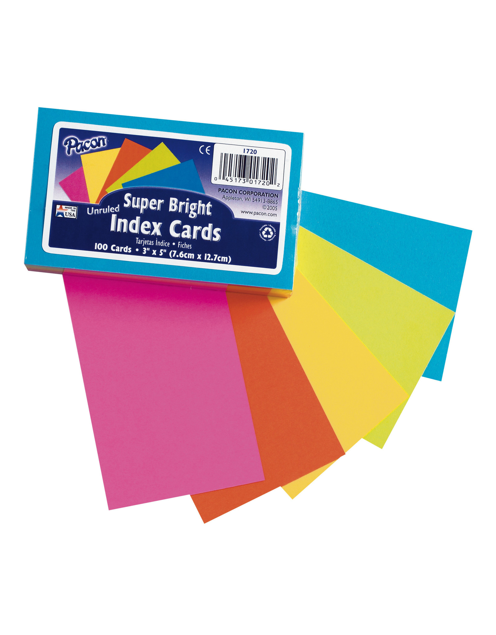 INDEX CARDS : SUPER BRIGHT COLORS BLANK 3"x5" - 100 PACK