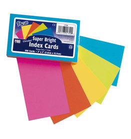 INDEX CARDS : SUPER BRIGHT COLORS BLANK 3"x5" - 100 PACK