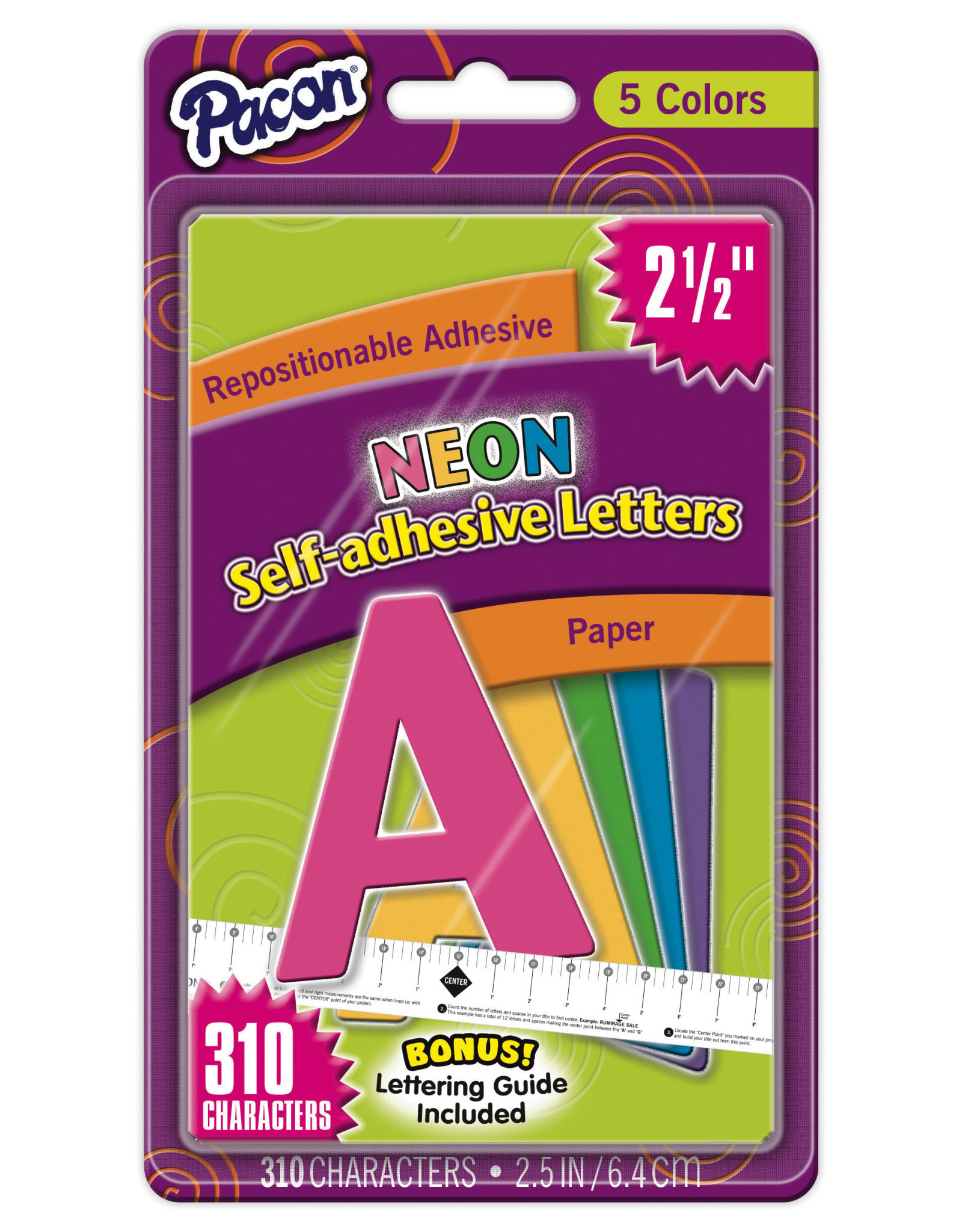 REPOSITIONABLE LETTERS:  ASSORTED NEON COLORS 2.5"