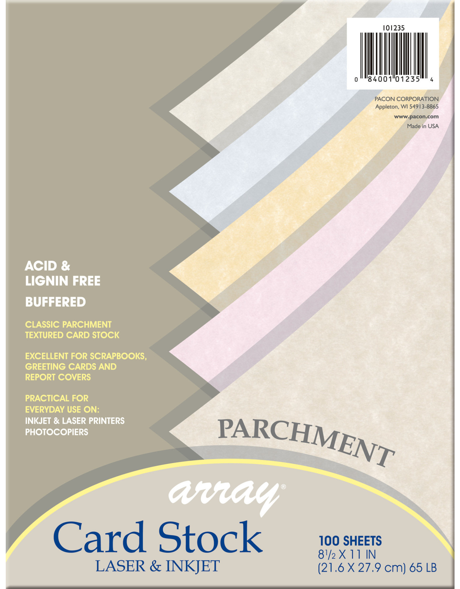 CARDSTOCK: 65LB 8 1/2"X11" ASSORTED PARCHMENT 100 SHEETS