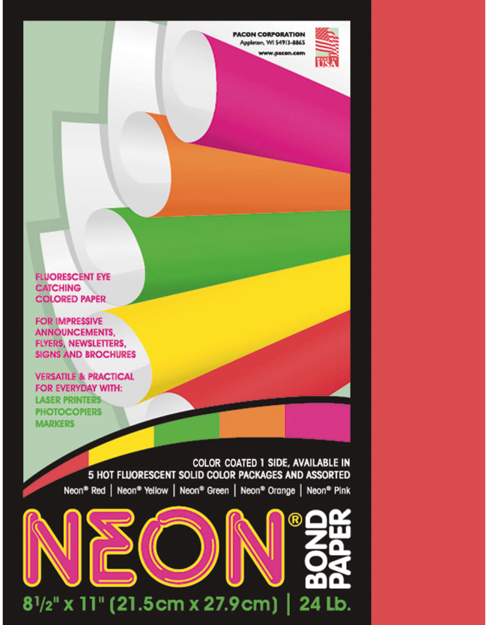 NEON PAPER  RED 8 1/2"X11" 100 SHEETS