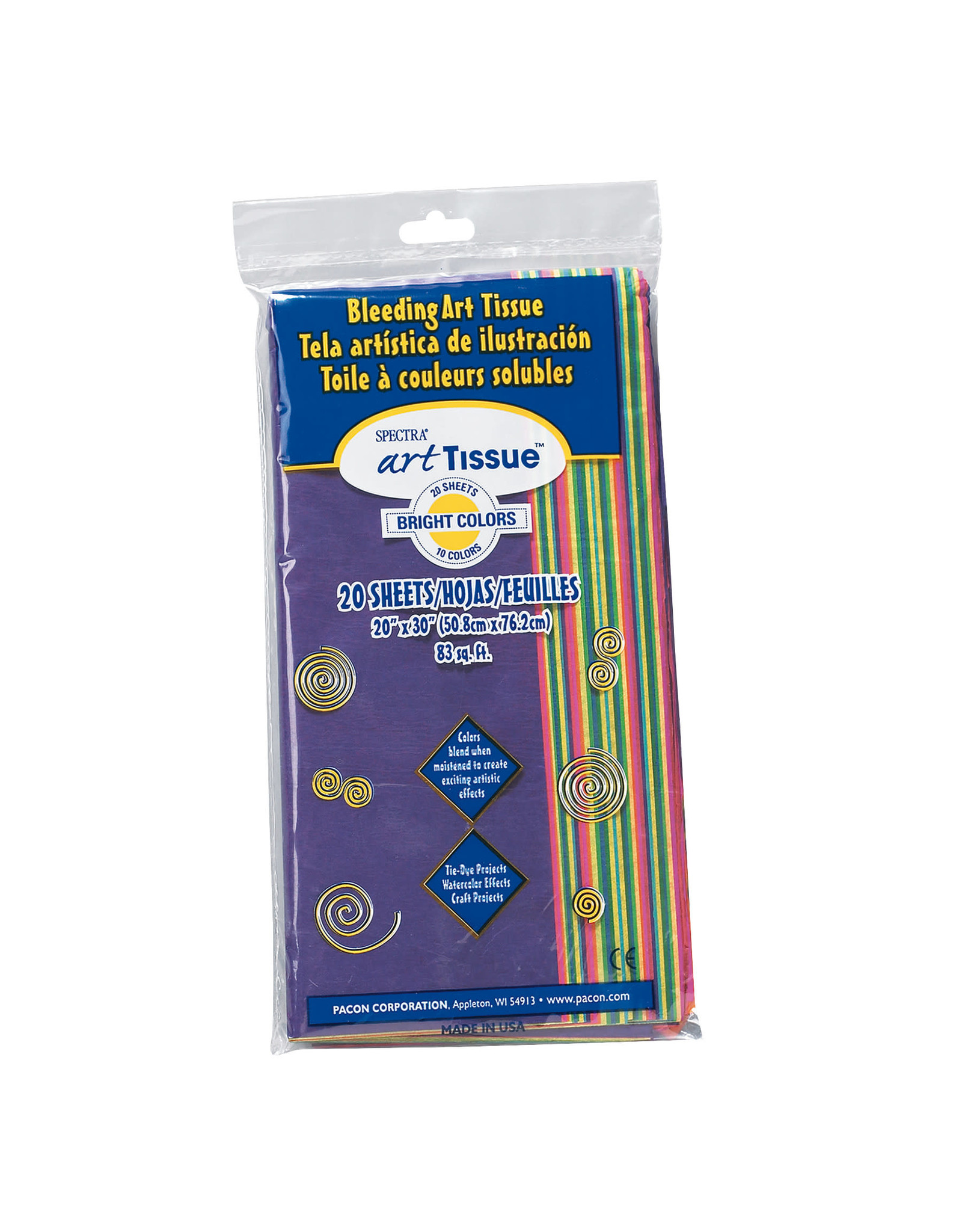 BLEEDING BRIGHT TISSUE PAPER - 20X30  ASSORTED COLORS 20 SHEETS