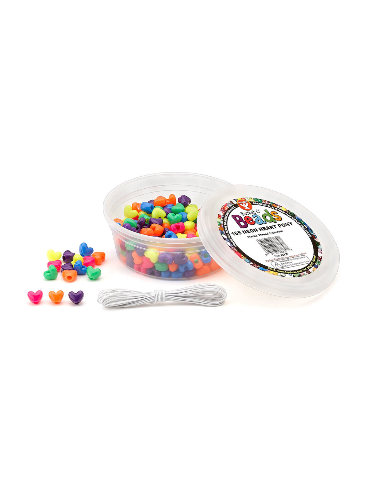 NEON HEART PONY BEADS - 165pcs   THREAD Included
